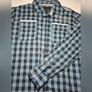 Modern Culture Shirt Mens L  BlackBluePlaid Button Up Long Sleeve